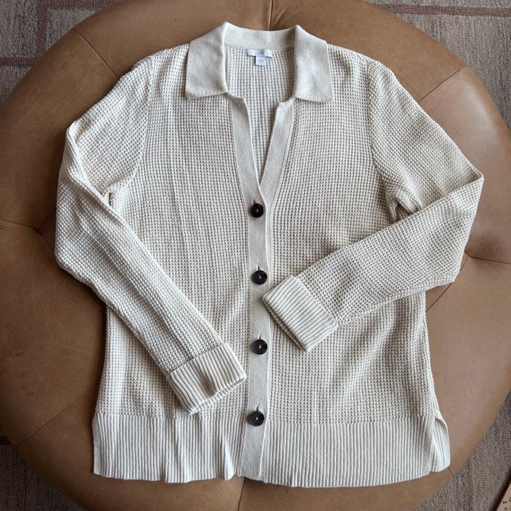 Neutral Waffle Knit Cotton Cardigan Womens S Button Up Preppy Old Money Academia